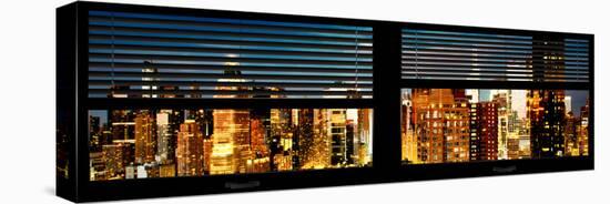 Window View with Venetian Blinds: Panoramic View - 42nd Street and Times Square at Night-Philippe Hugonnard-Stretched Canvas