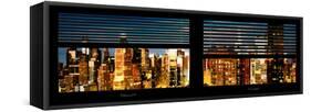 Window View with Venetian Blinds: Panoramic View - 42nd Street and Times Square at Night-Philippe Hugonnard-Framed Stretched Canvas