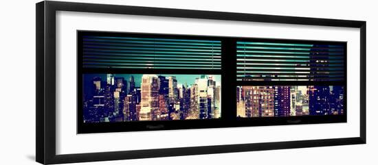 Window View with Venetian Blinds: Panoramic View - 42nd Street and Times Square at Night-Philippe Hugonnard-Framed Premium Photographic Print