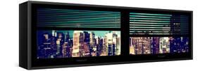 Window View with Venetian Blinds: Panoramic View - 42nd Street and Times Square at Night-Philippe Hugonnard-Framed Stretched Canvas