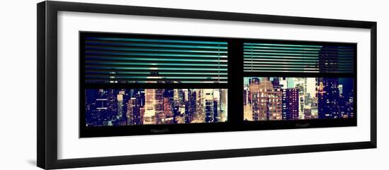 Window View with Venetian Blinds: Panoramic View - 42nd Street and Times Square at Night-Philippe Hugonnard-Framed Photographic Print