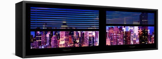 Window View with Venetian Blinds: Panoramic View - 42nd Street and Times Square at Nightfall-Philippe Hugonnard-Framed Stretched Canvas