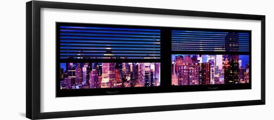 Window View with Venetian Blinds: Panoramic View - 42nd Street and Times Square at Nightfall-Philippe Hugonnard-Framed Premium Photographic Print