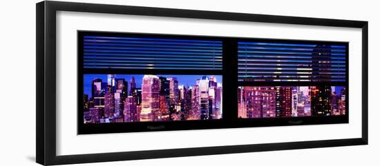 Window View with Venetian Blinds: Panoramic View - 42nd Street and Times Square at Nightfall-Philippe Hugonnard-Framed Premium Photographic Print