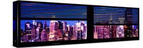 Window View with Venetian Blinds: Panoramic View - 42nd Street and Times Square at Nightfall-Philippe Hugonnard-Stretched Canvas