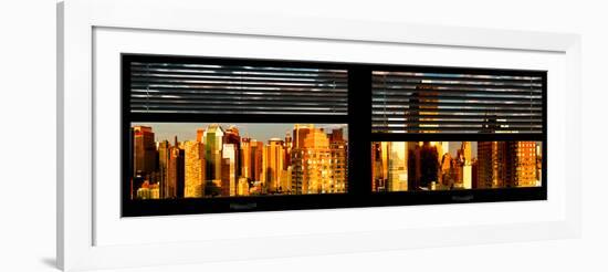 Window View with Venetian Blinds: Panoramic View - 42nd Street and Times Square at Sunset-Philippe Hugonnard-Framed Photographic Print