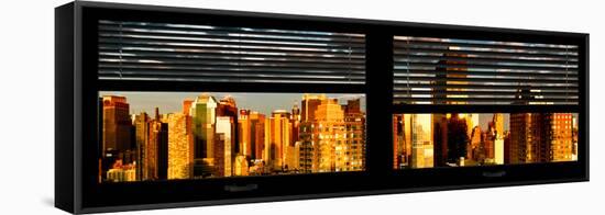 Window View with Venetian Blinds: Panoramic View - 42nd Street and Times Square at Sunset-Philippe Hugonnard-Framed Stretched Canvas