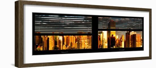 Window View with Venetian Blinds: Panoramic View - 42nd Street and Times Square at Sunset-Philippe Hugonnard-Framed Photographic Print