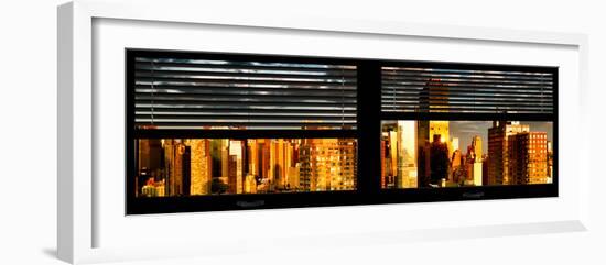 Window View with Venetian Blinds: Panoramic View - 42nd Street and Times Square at Sunset-Philippe Hugonnard-Framed Photographic Print