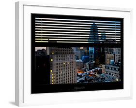 Window View with Venetian Blinds: Philly Skyscrapers at Night - Philadelphia-Philippe Hugonnard-Framed Photographic Print