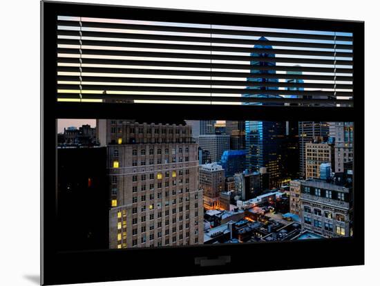 Window View with Venetian Blinds: Philly Skyscrapers at Night - Philadelphia-Philippe Hugonnard-Mounted Photographic Print