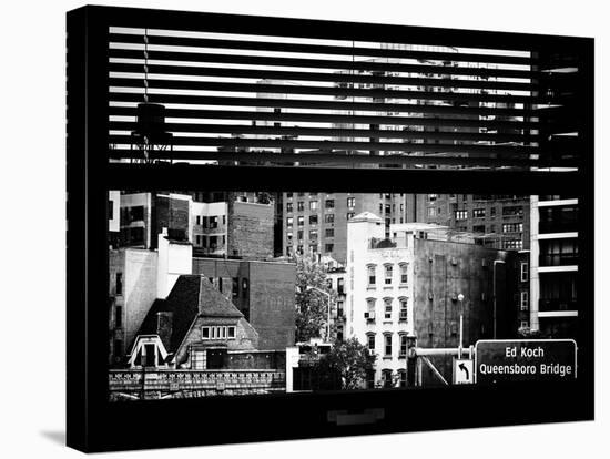 Window View with Venetian Blinds: Queensboro Bridge Sign-Philippe Hugonnard-Stretched Canvas