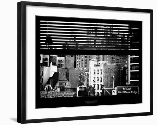 Window View with Venetian Blinds: Queensboro Bridge Sign-Philippe Hugonnard-Framed Premium Photographic Print