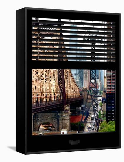 Window View with Venetian Blinds: Roosevelt Island Tram and Ed Koch Queensboro Bridge-Philippe Hugonnard-Framed Stretched Canvas