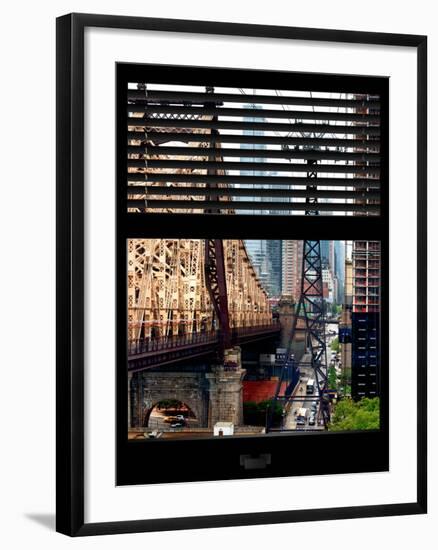 Window View with Venetian Blinds: Roosevelt Island Tram and Ed Koch Queensboro Bridge-Philippe Hugonnard-Framed Photographic Print