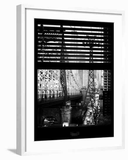 Window View with Venetian Blinds: Roosevelt Island Tram and Ed Koch Queensboro Bridge-Philippe Hugonnard-Framed Photographic Print