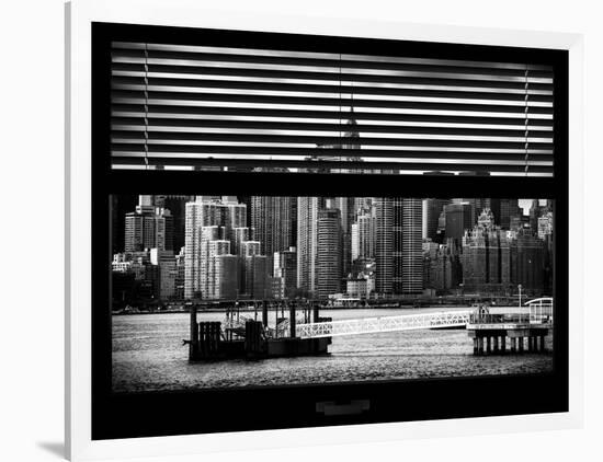 Window View with Venetian Blinds: Skyline Lower Manhattan with Chrysler Building-Philippe Hugonnard-Framed Photographic Print