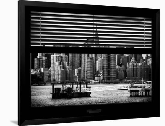 Window View with Venetian Blinds: Skyline Lower Manhattan with Chrysler Building-Philippe Hugonnard-Framed Photographic Print