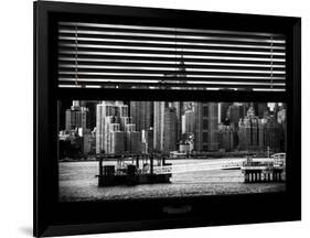 Window View with Venetian Blinds: Skyline Lower Manhattan with Chrysler Building-Philippe Hugonnard-Framed Photographic Print