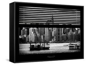 Window View with Venetian Blinds: Skyline Lower Manhattan with Chrysler Building-Philippe Hugonnard-Framed Stretched Canvas