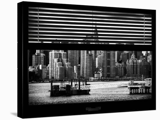 Window View with Venetian Blinds: Skyline Lower Manhattan with Chrysler Building-Philippe Hugonnard-Stretched Canvas