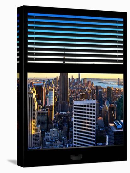 Window View with Venetian Blinds: Skyline NYC with the Empire State Building and 1WTC at Sunset-Philippe Hugonnard-Stretched Canvas