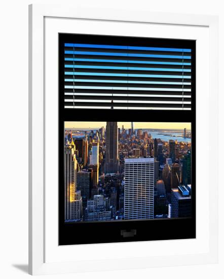 Window View with Venetian Blinds: Skyline NYC with the Empire State Building and 1WTC at Sunset-Philippe Hugonnard-Framed Photographic Print