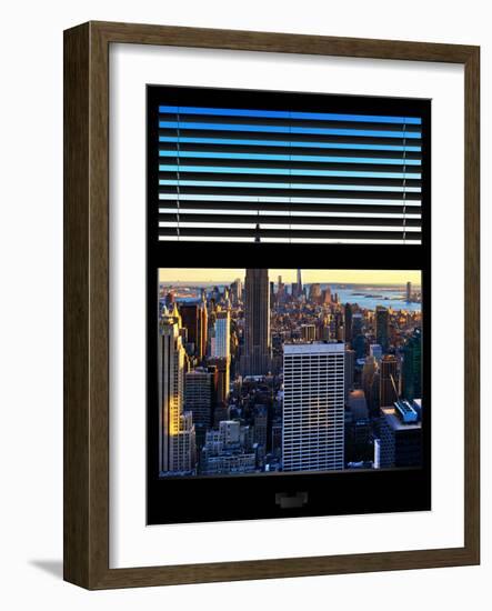 Window View with Venetian Blinds: Skyline NYC with the Empire State Building and 1WTC at Sunset-Philippe Hugonnard-Framed Photographic Print