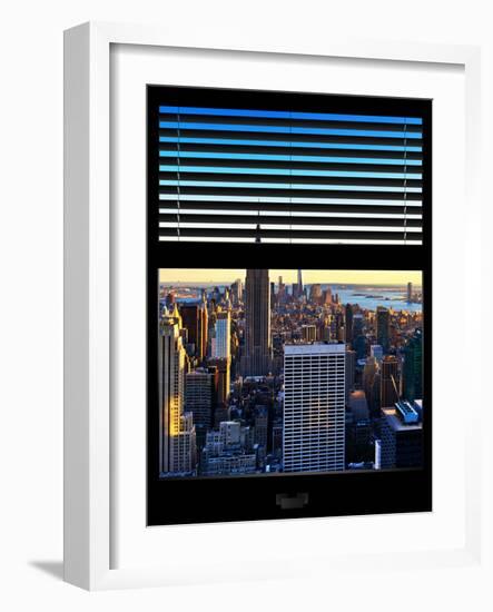 Window View with Venetian Blinds: Skyline NYC with the Empire State Building and 1WTC at Sunset-Philippe Hugonnard-Framed Photographic Print