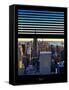 Window View with Venetian Blinds: Skyline NYC with the Empire State Building and 1WTC at Sunset-Philippe Hugonnard-Framed Stretched Canvas
