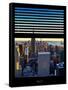 Window View with Venetian Blinds: Skyline NYC with the Empire State Building and 1WTC at Sunset-Philippe Hugonnard-Framed Stretched Canvas
