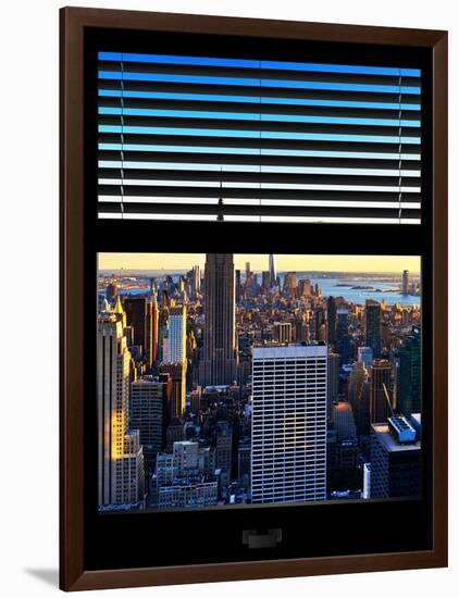 Window View with Venetian Blinds: Skyline NYC with the Empire State Building and 1WTC at Sunset-Philippe Hugonnard-Framed Photographic Print