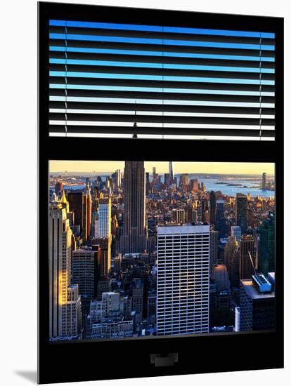 Window View with Venetian Blinds: Skyline NYC with the Empire State Building and 1WTC at Sunset-Philippe Hugonnard-Mounted Photographic Print