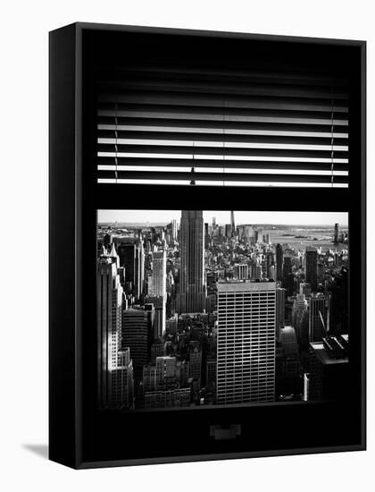 Window View with Venetian Blinds: Skyline NYC with the Empire State Building and 1WTC-Philippe Hugonnard-Framed Stretched Canvas