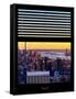 Window View with Venetian Blinds: Skyline of Manhattan at Sunset-Philippe Hugonnard-Framed Stretched Canvas