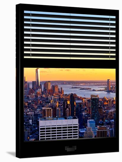 Window View with Venetian Blinds: Skyline of Manhattan at Sunset-Philippe Hugonnard-Stretched Canvas