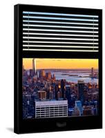 Window View with Venetian Blinds: Skyline of Manhattan at Sunset-Philippe Hugonnard-Framed Stretched Canvas