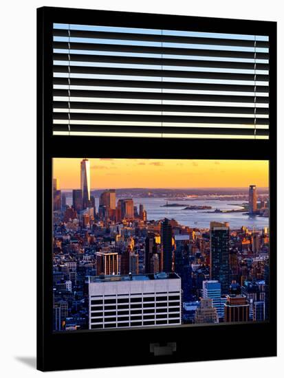 Window View with Venetian Blinds: Skyline of Manhattan at Sunset-Philippe Hugonnard-Stretched Canvas