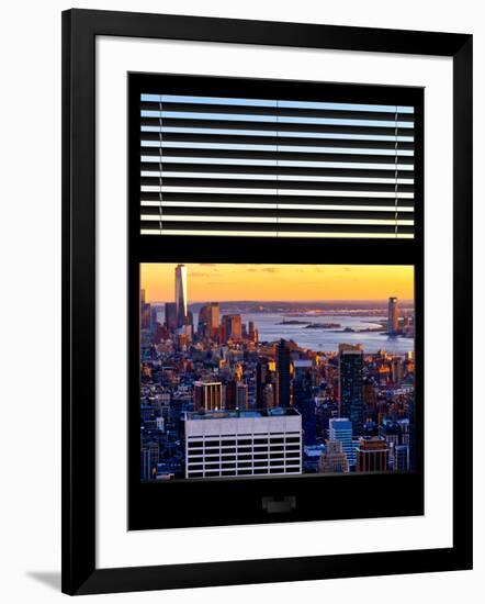 Window View with Venetian Blinds: Skyline of Manhattan at Sunset-Philippe Hugonnard-Framed Photographic Print