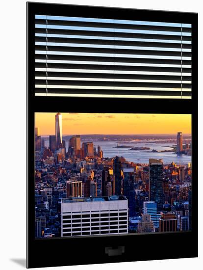 Window View with Venetian Blinds: Skyline of Manhattan at Sunset-Philippe Hugonnard-Mounted Photographic Print