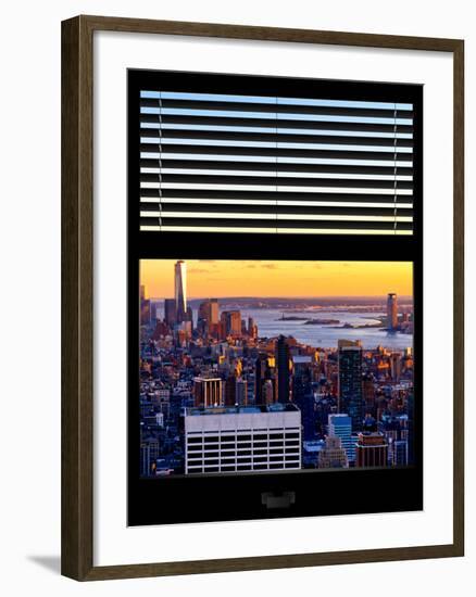 Window View with Venetian Blinds: Skyline of Manhattan at Sunset-Philippe Hugonnard-Framed Photographic Print