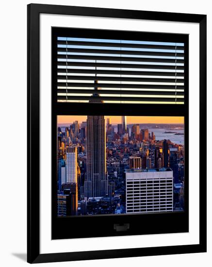 Window View with Venetian Blinds: Skyline of Manhattan at Sunset-Philippe Hugonnard-Framed Photographic Print