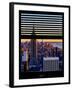 Window View with Venetian Blinds: Skyline of Manhattan at Sunset-Philippe Hugonnard-Framed Premium Photographic Print