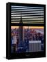 Window View with Venetian Blinds: Skyline of Manhattan at Sunset-Philippe Hugonnard-Framed Stretched Canvas