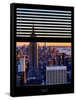 Window View with Venetian Blinds: Skyline of Manhattan at Sunset-Philippe Hugonnard-Framed Stretched Canvas