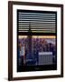 Window View with Venetian Blinds: Skyline of Manhattan at Sunset-Philippe Hugonnard-Framed Photographic Print