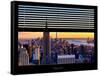 Window View with Venetian Blinds: Skyline of Manhattan at Sunset-Philippe Hugonnard-Framed Stretched Canvas