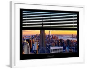 Window View with Venetian Blinds: Skyline of Manhattan at Sunset-Philippe Hugonnard-Framed Photographic Print