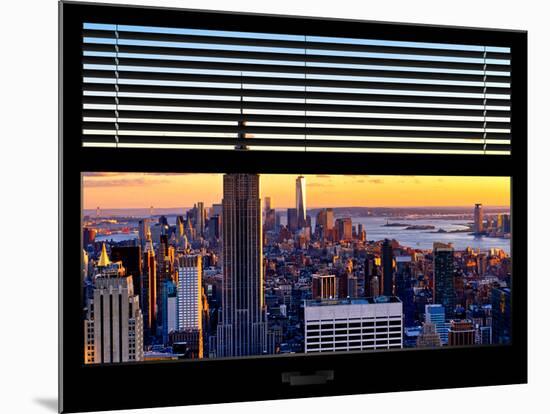 Window View with Venetian Blinds: Skyline of Manhattan at Sunset-Philippe Hugonnard-Mounted Photographic Print