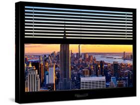 Window View with Venetian Blinds: Skyline of Manhattan at Sunset-Philippe Hugonnard-Stretched Canvas